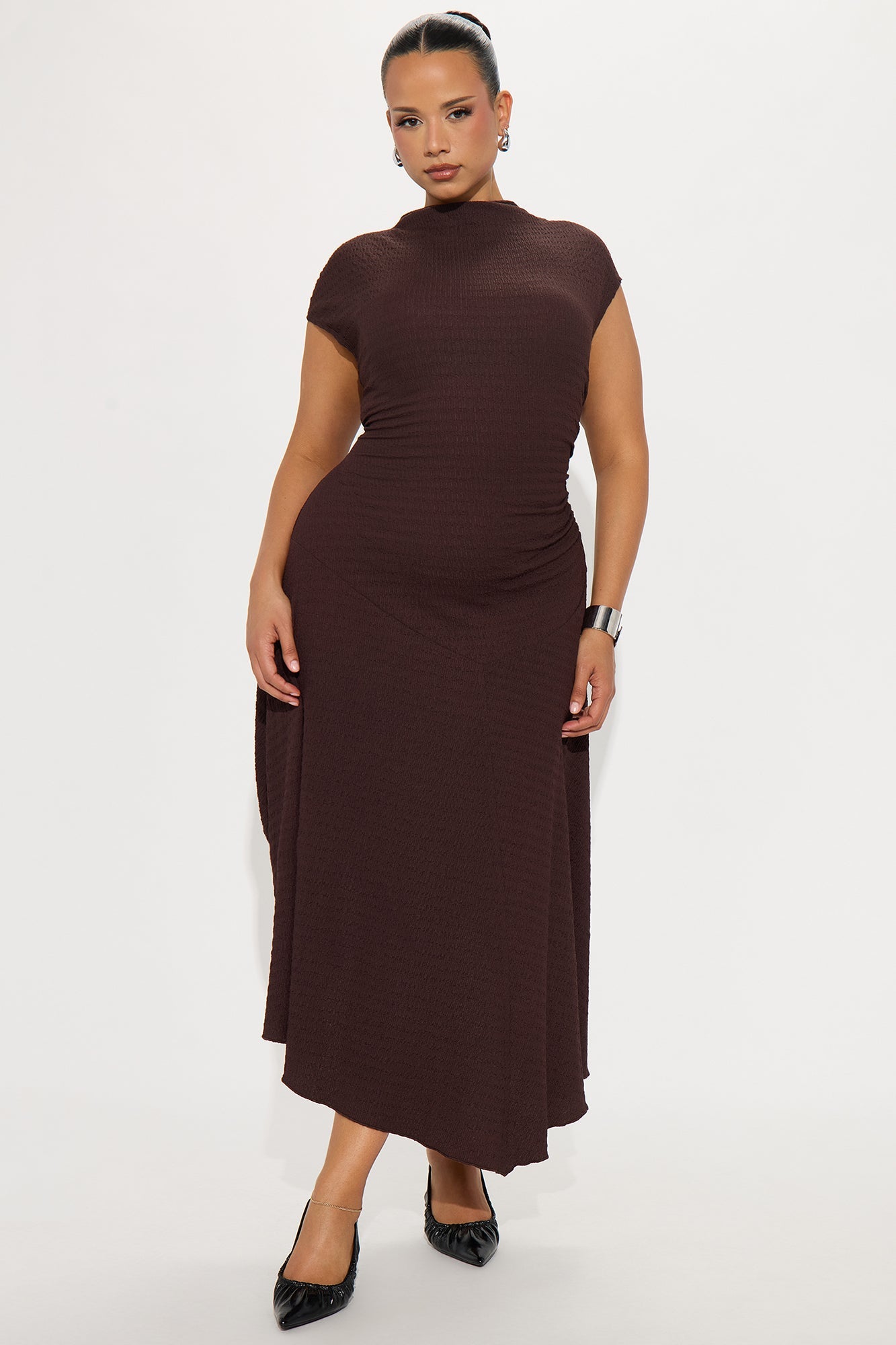Kalina Textured Midi Dress - Brown