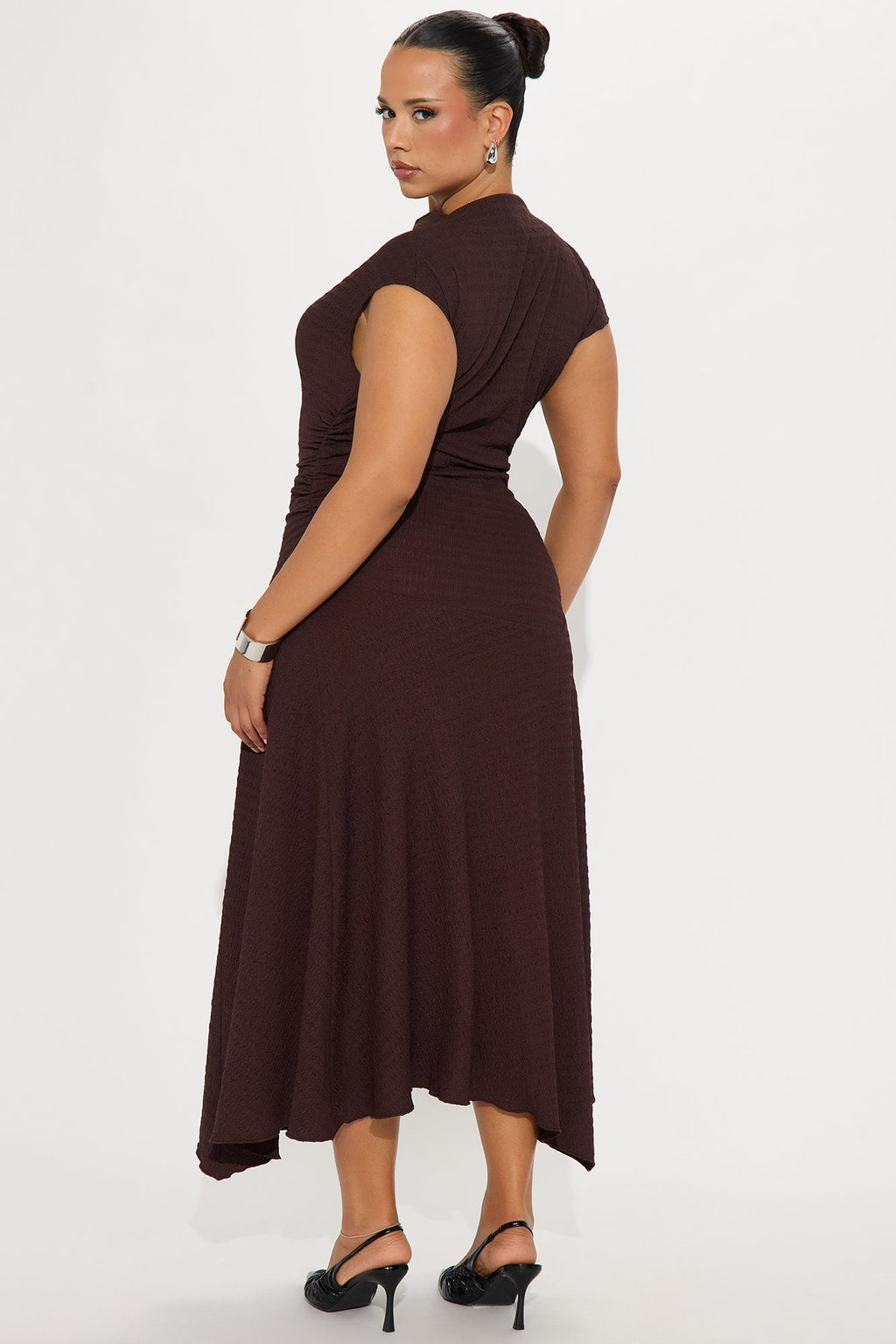 Kalina Textured Midi Dress - Brown