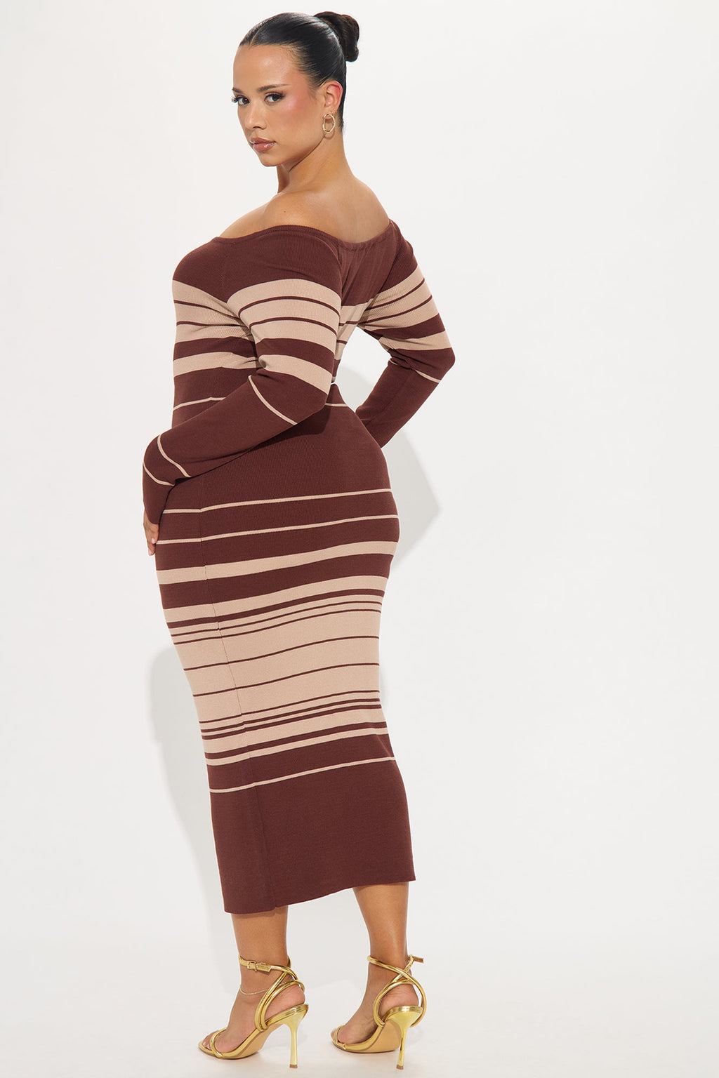 Line Me Up Striped Sweater Midi Dress - Chocolate