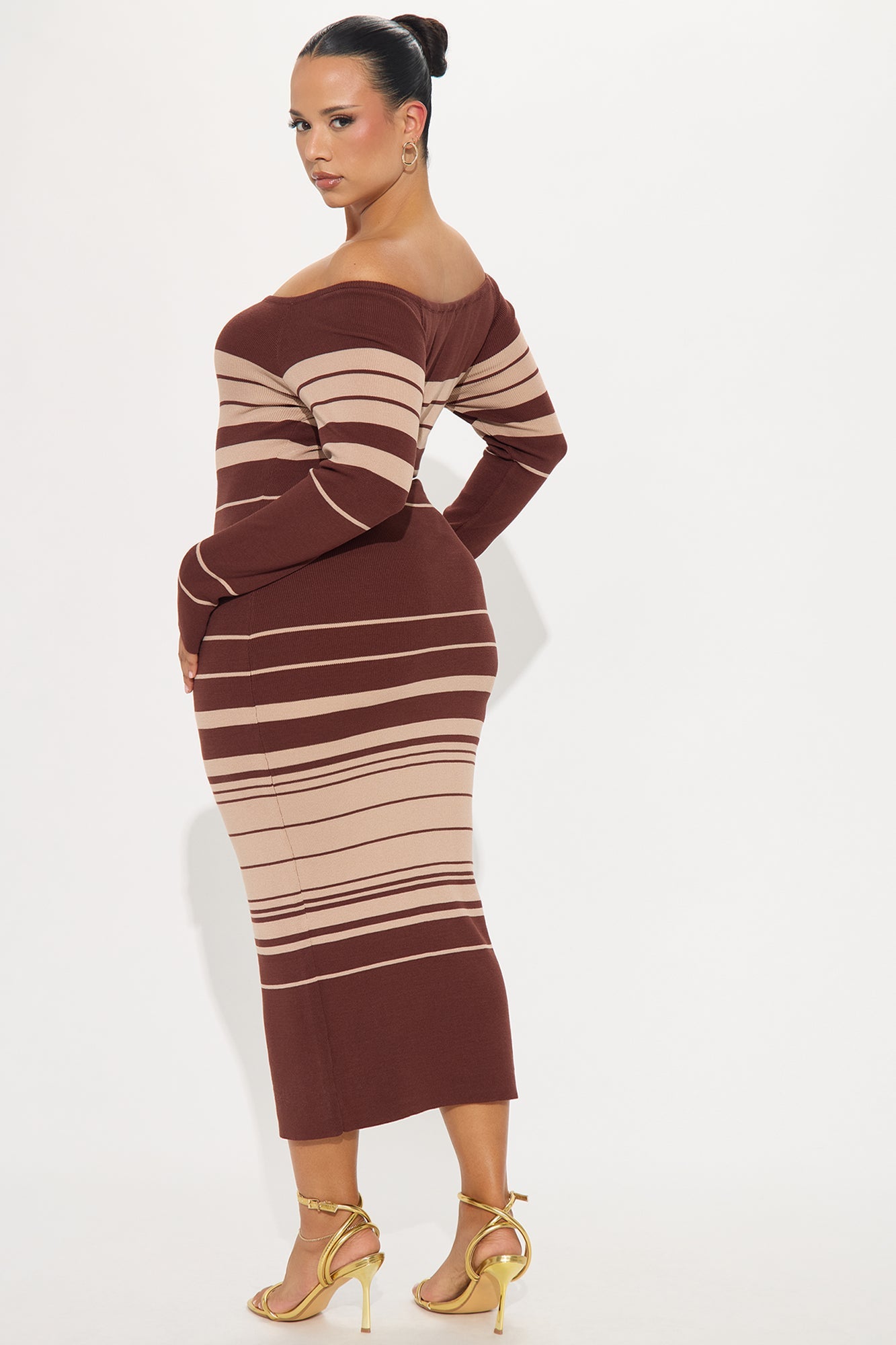 Line Me Up Striped Sweater Midi Dress - Chocolate