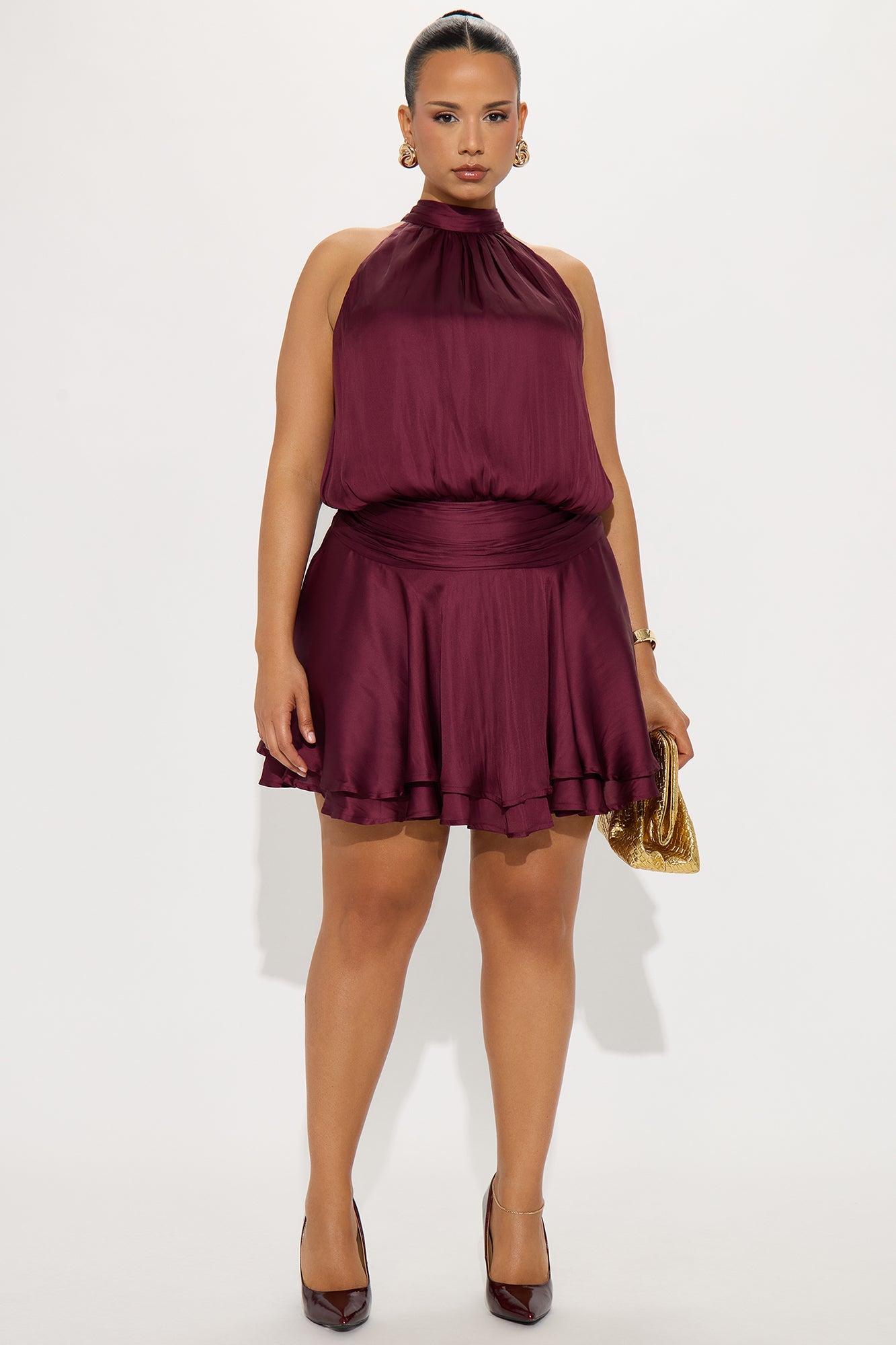 Keeping It Sassy Satin Mini Dress - Wine
