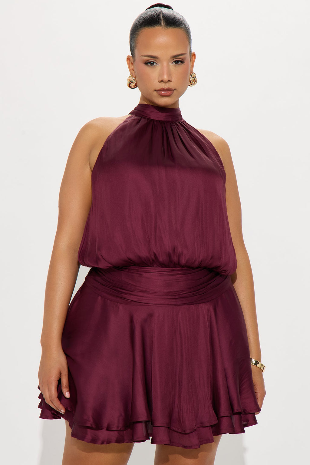 Keeping It Sassy Satin Mini Dress - Wine