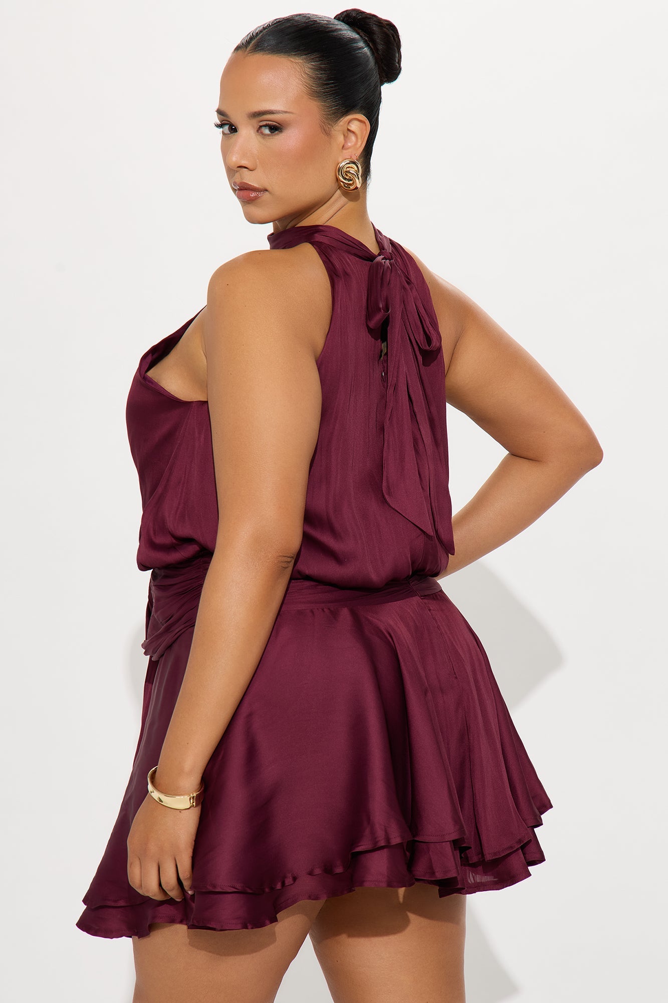 Keeping It Sassy Satin Mini Dress - Wine