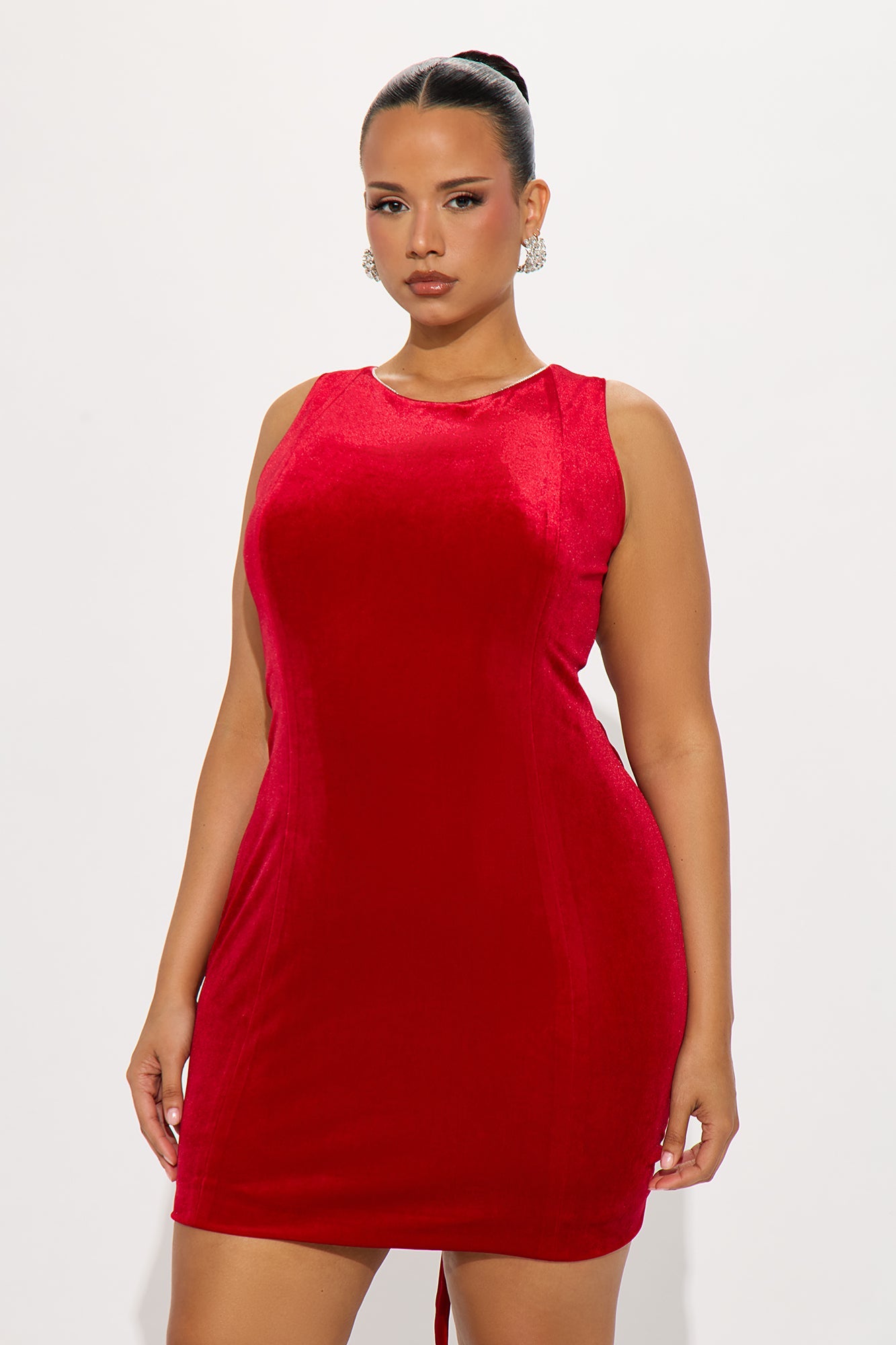 Raelynn Rhinestone Trim Velvet Mini Dress - Red
