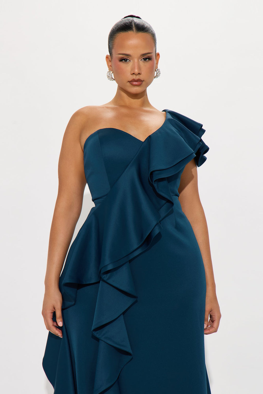 Stars Watching Ruffle Maxi Gown - Teal