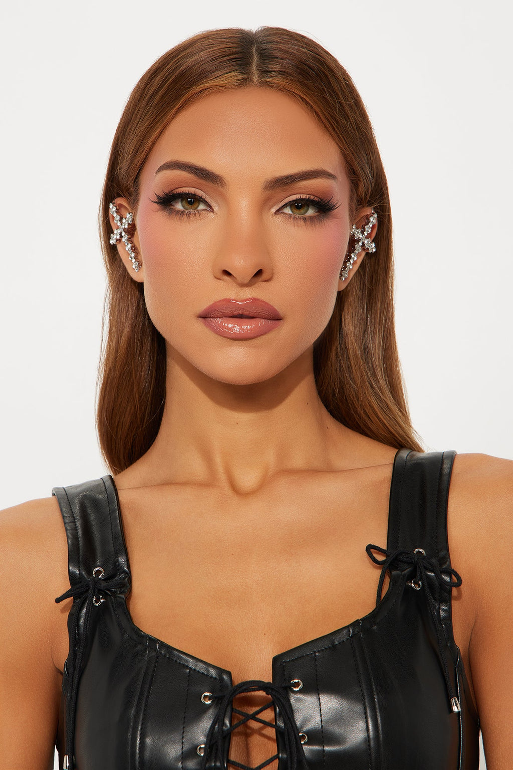 In His Name Rhinestone Cross Ear Cuff - Silver