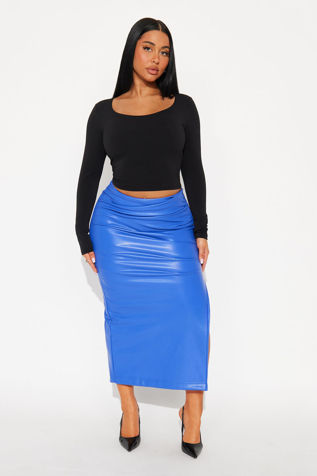 By The Corner Faux Leather Midi Skirt - CobaltBlue 