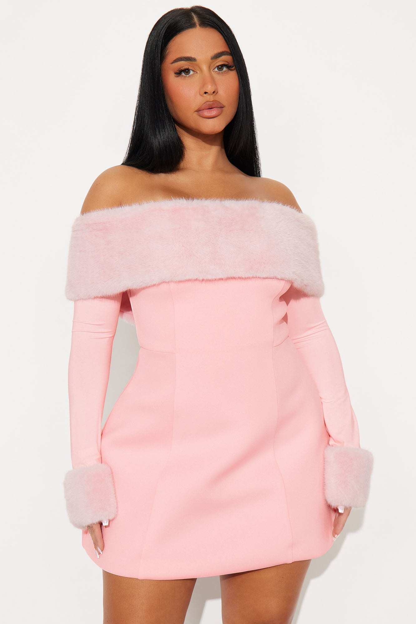 Bianca Fur Scuba Mini Dress - Pink