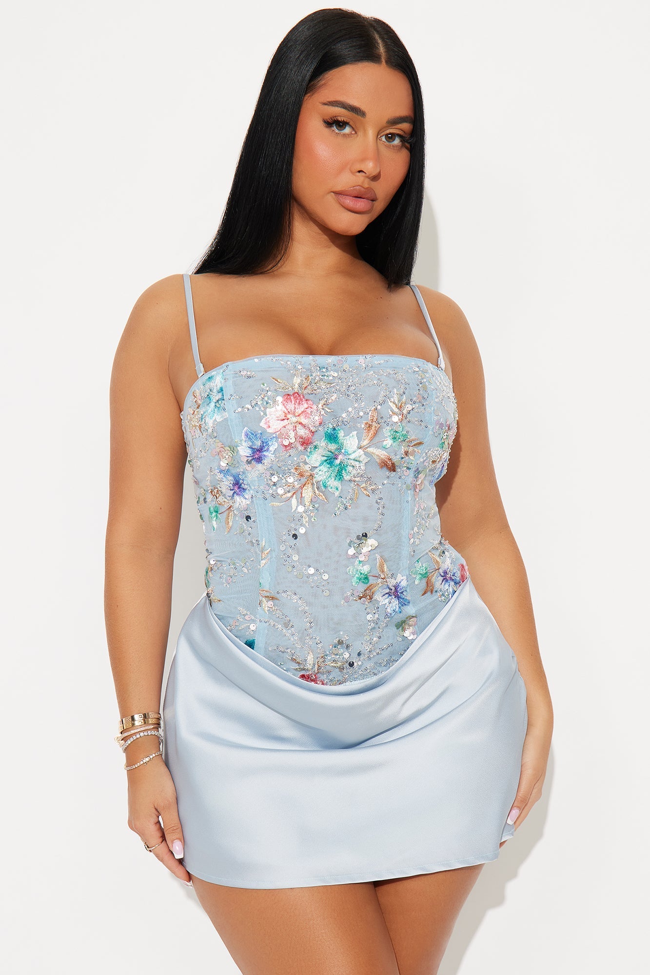 Gloss & Glow Draped Sequin Mini Dress - Blue/combo