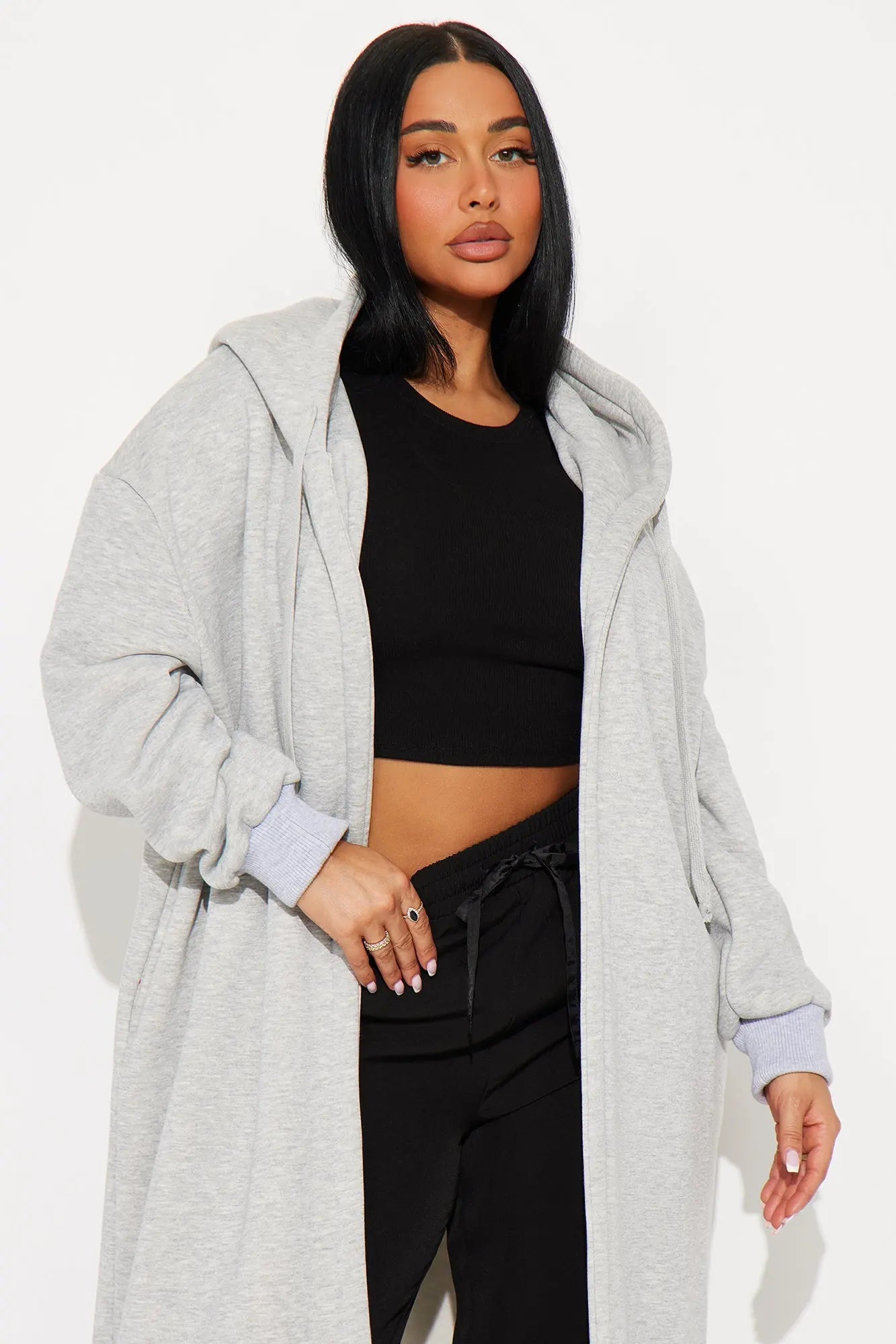 Jolie Cozy Fleece Trench - Heather Grey 