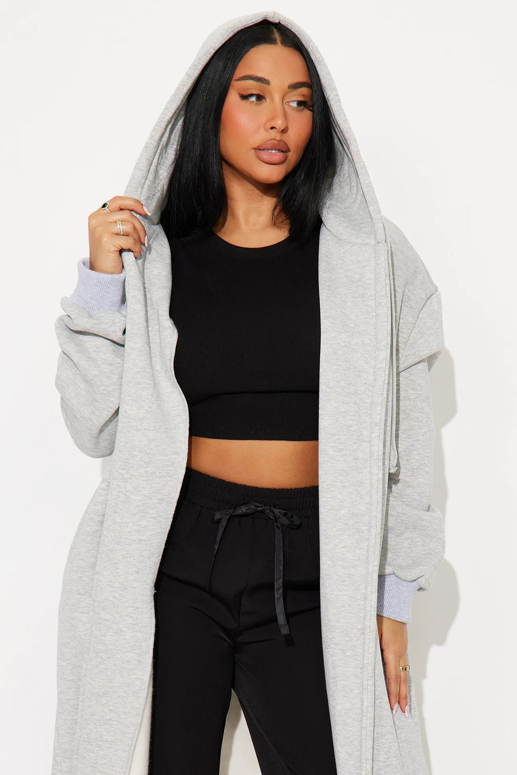 Jolie Cozy Fleece Trench - Heather Grey 