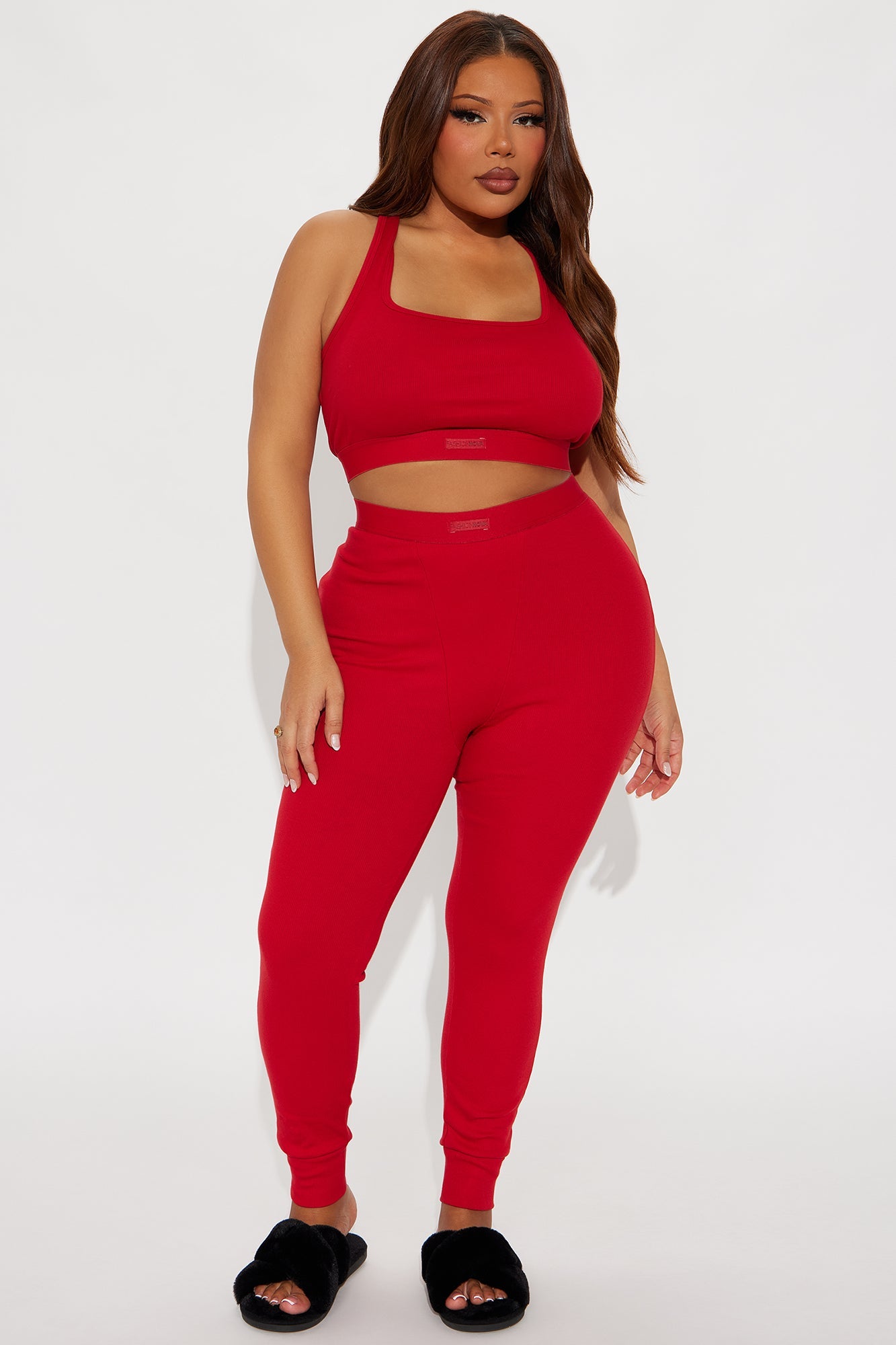 FN Mood Racerback Bra And Legging 2 Piece Cotton Set - Red