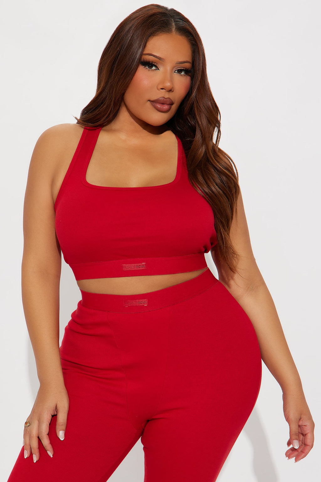 FN Mood Racerback Bra And Legging 2 Piece Cotton Set - Red
