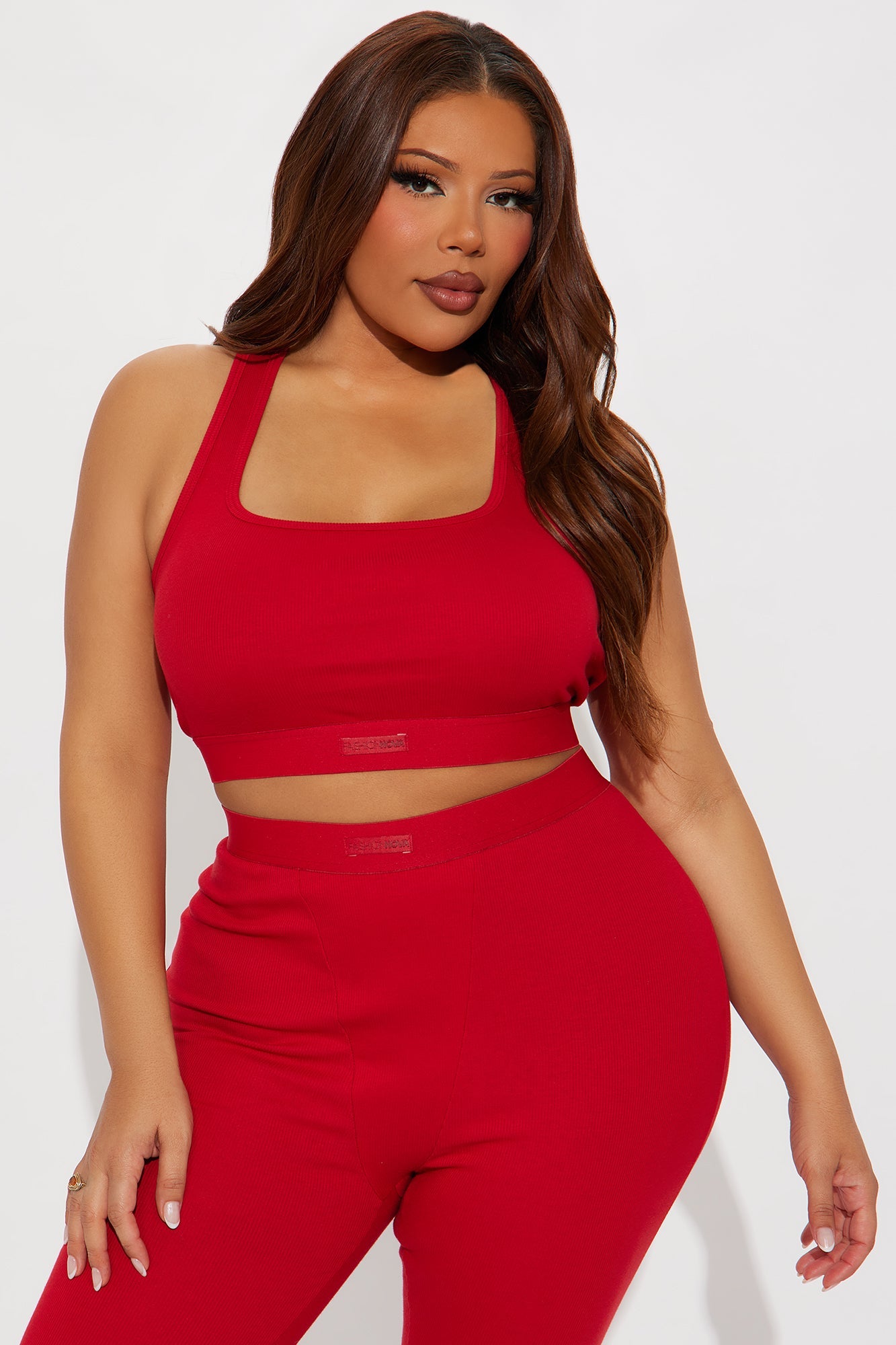 FN Mood Racerback Bra And Legging 2 Piece Cotton Set - Red