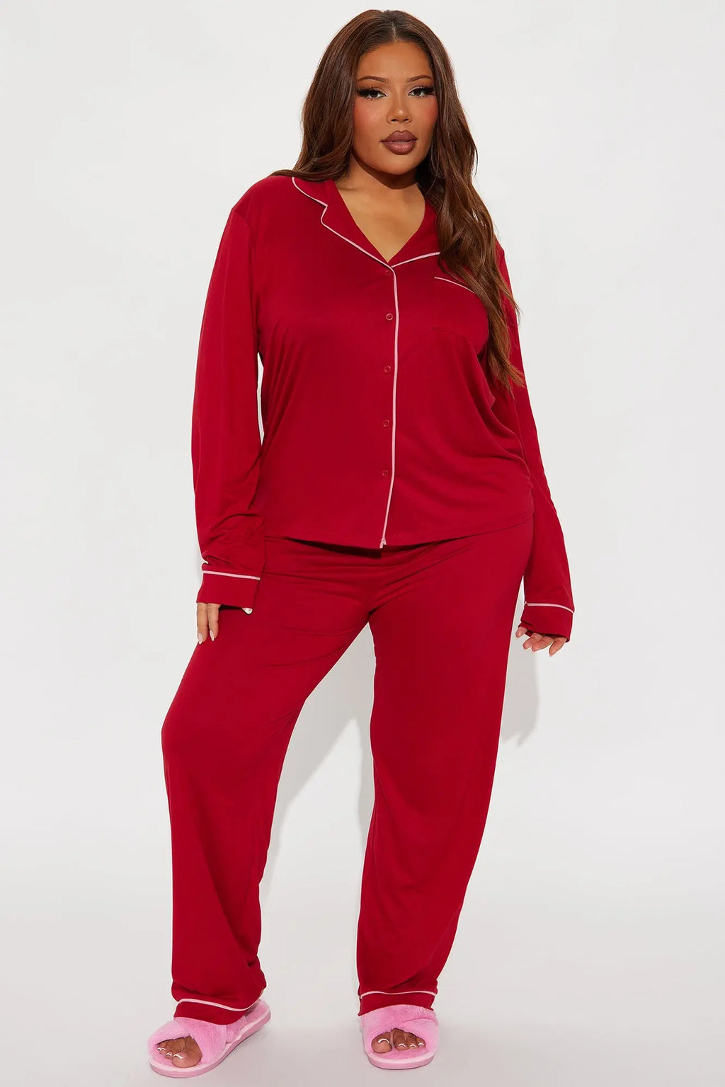 In The Morning PJ Pant Set - DarkRed 