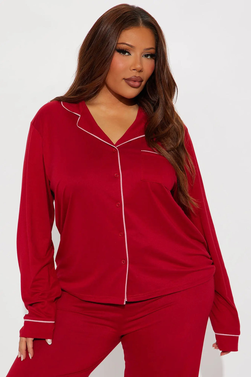 In The Morning PJ Pant Set - DarkRed 