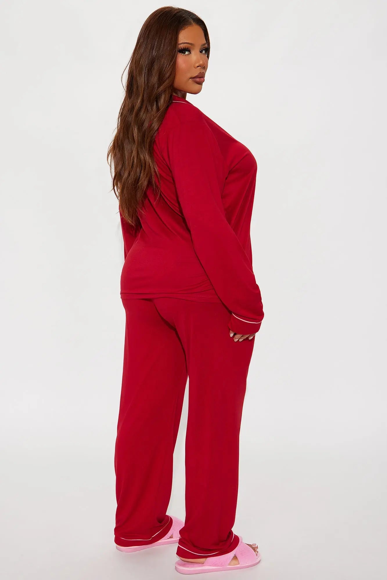 In The Morning PJ Pant Set - DarkRed 