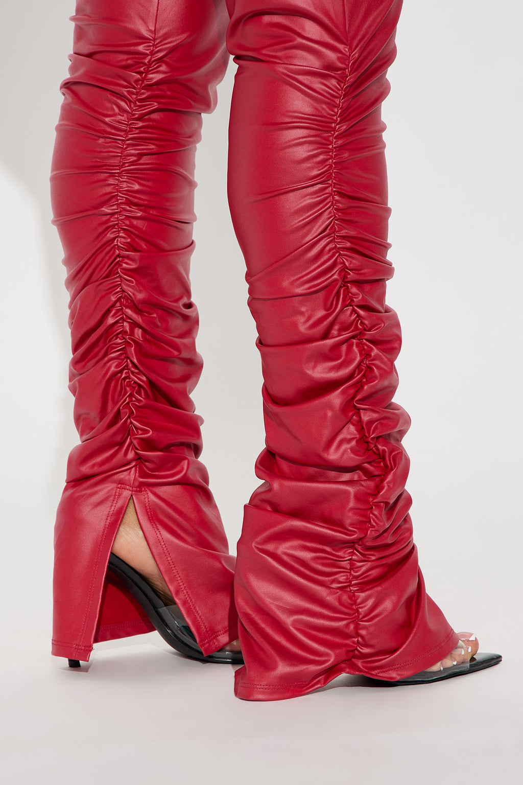 Stacked Up Faux Leather Cargo Legging - Red 