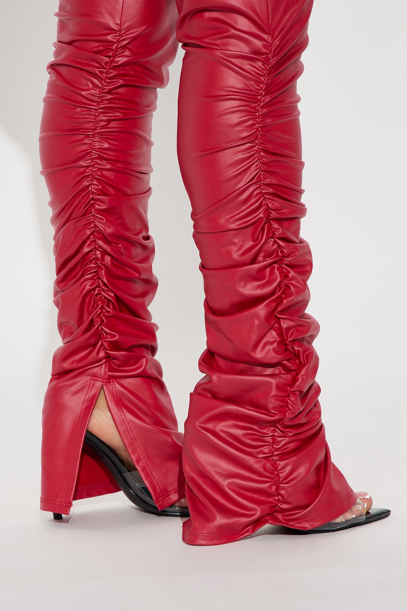 Stacked Up Faux Leather Cargo Legging - Red 