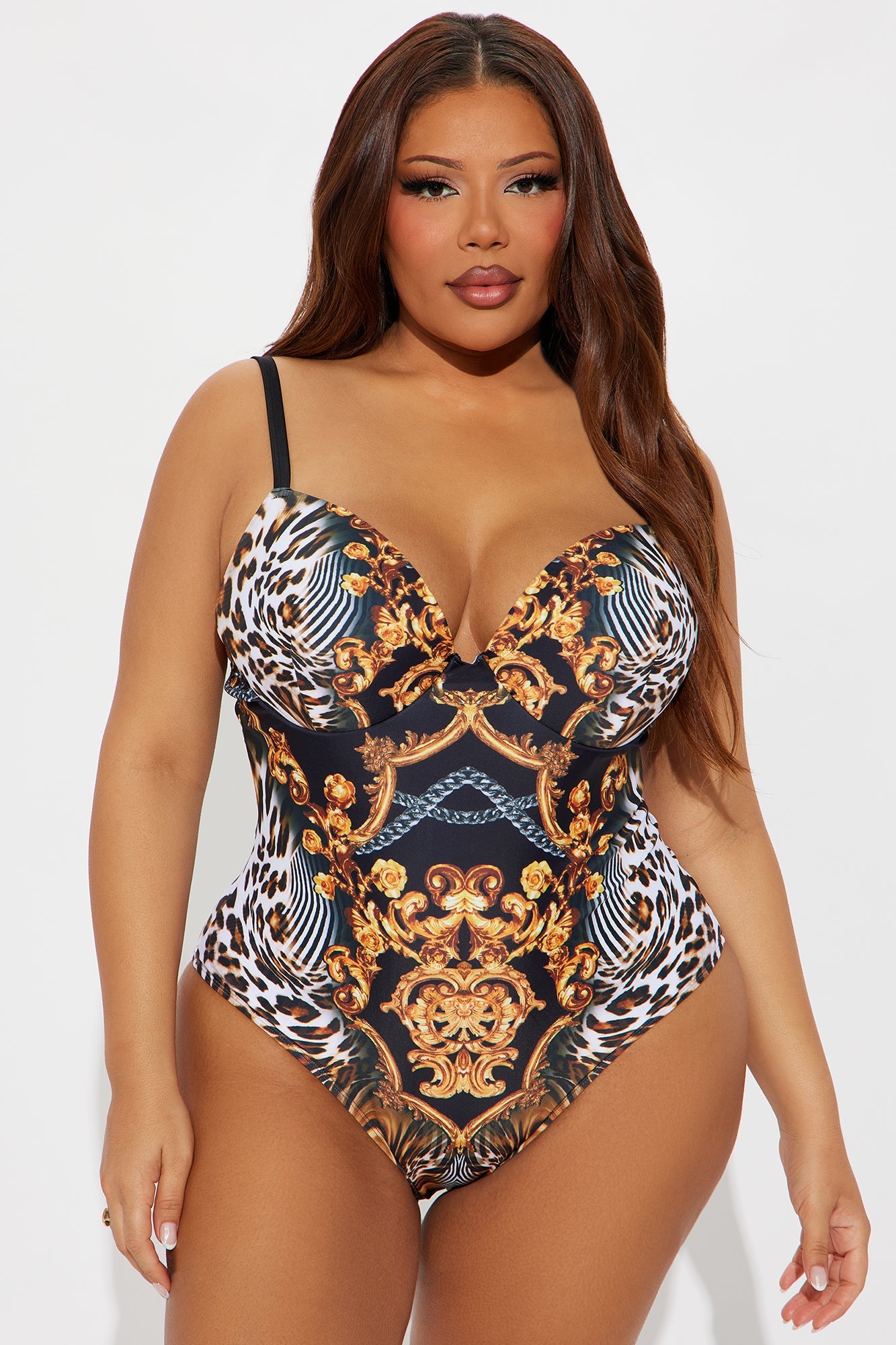 Moira Underwire 1 Piece Swimsuit Set - Black/Brown