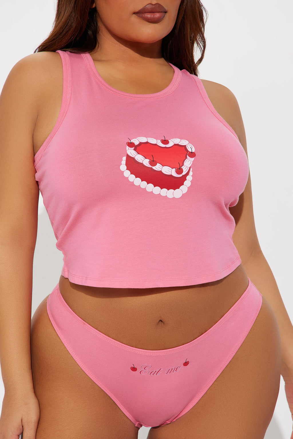 All That Cake Cotton Cami And Panty 2 Piece Set - Pink