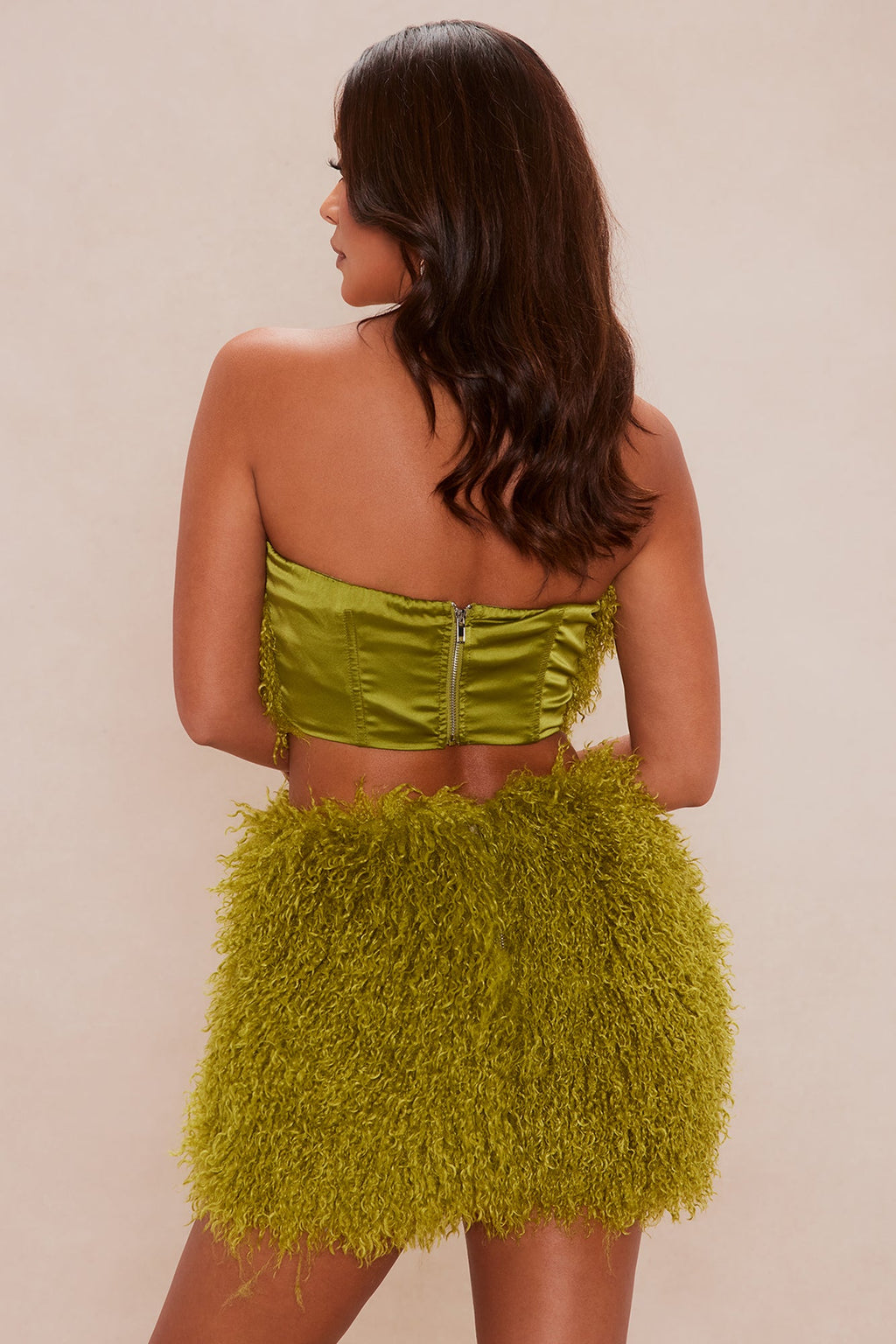 Elsie Faux Fur Mini Skirt Set - Chartreuse