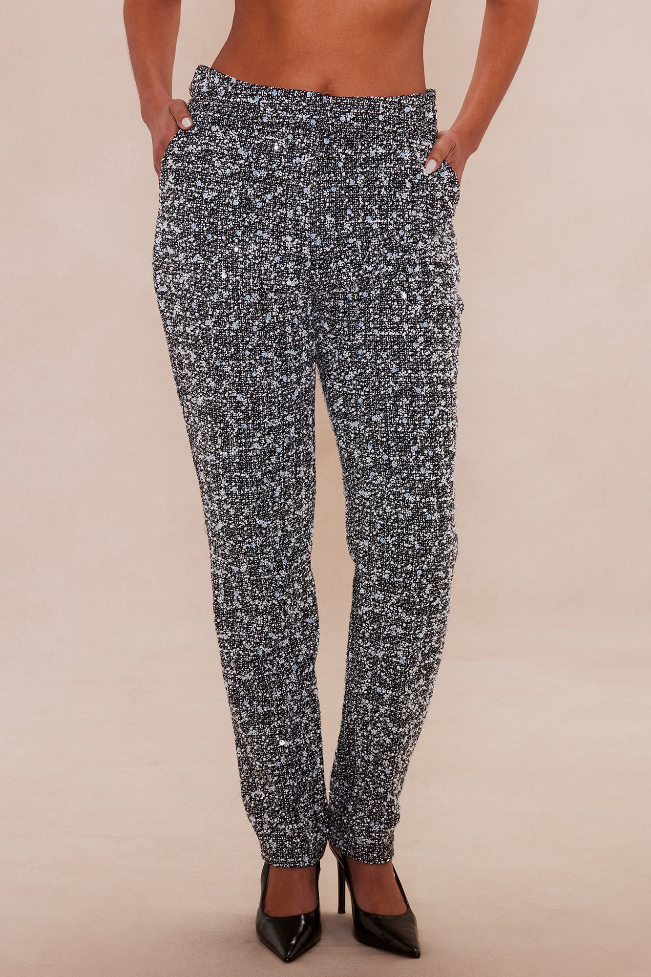 Christie Embellished Tweed Pant - Black/White