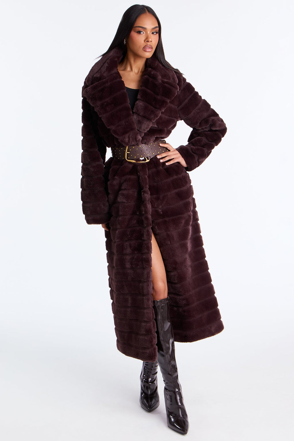Vivienne Faux Fur Trench Coat - Chocolate