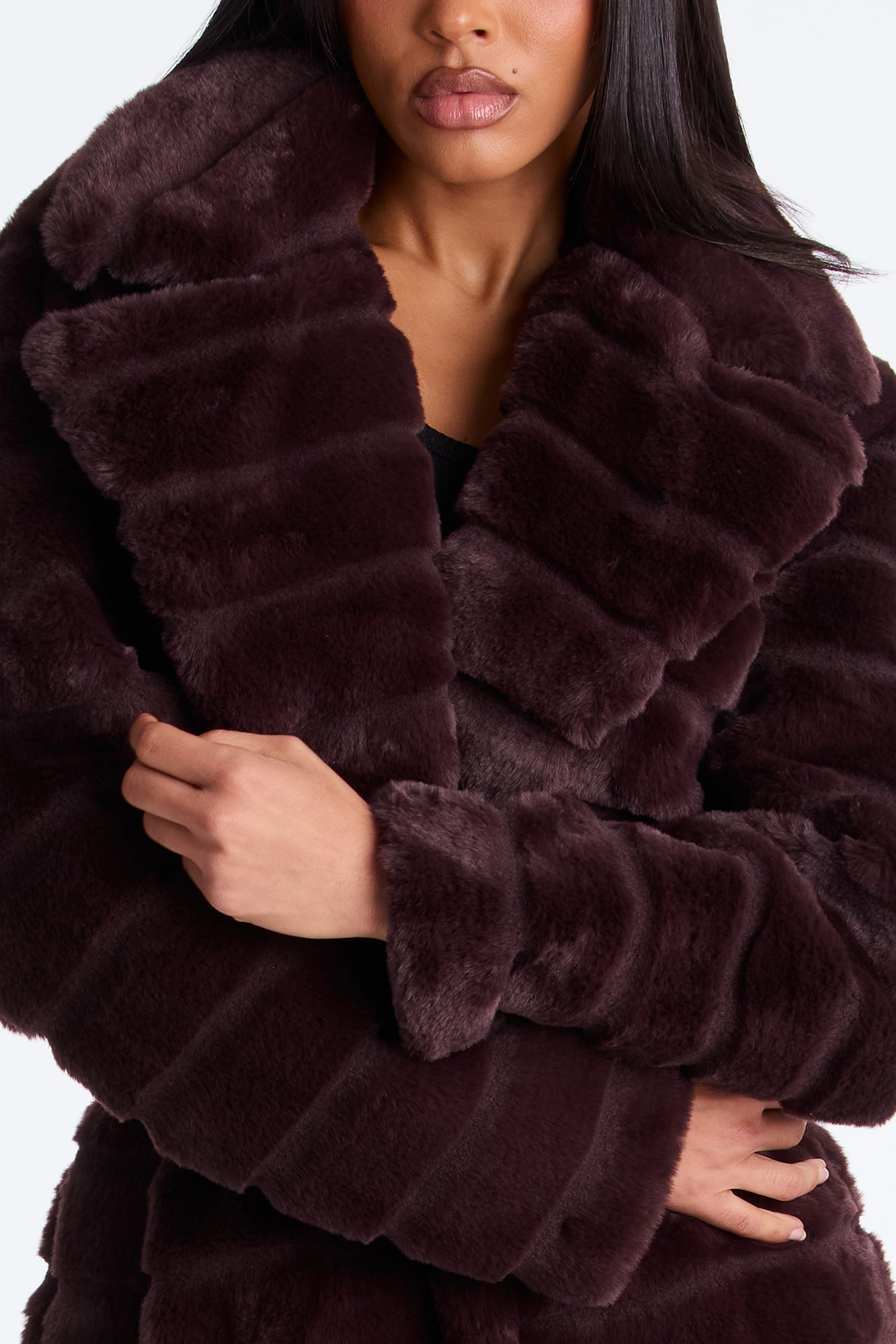 Vivienne Faux Fur Trench Coat - Chocolate