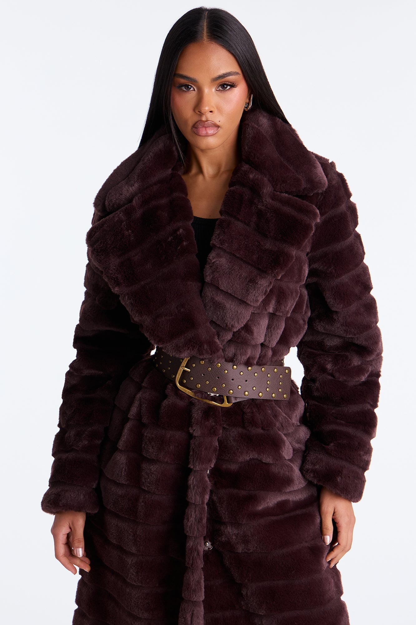 Vivienne Faux Fur Trench Coat - Chocolate