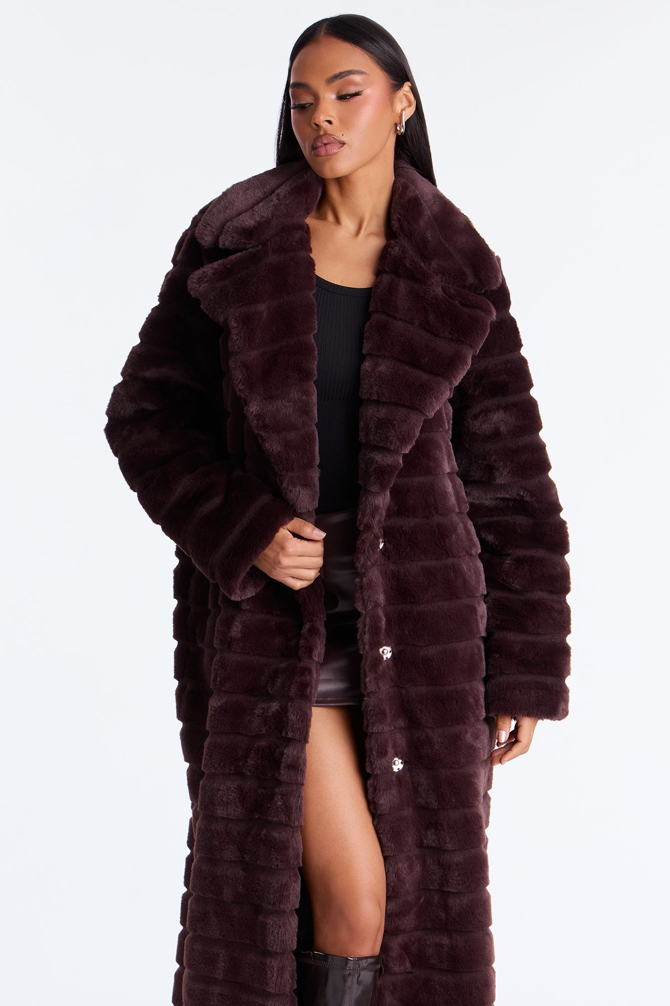 Vivienne Faux Fur Trench Coat - Chocolate