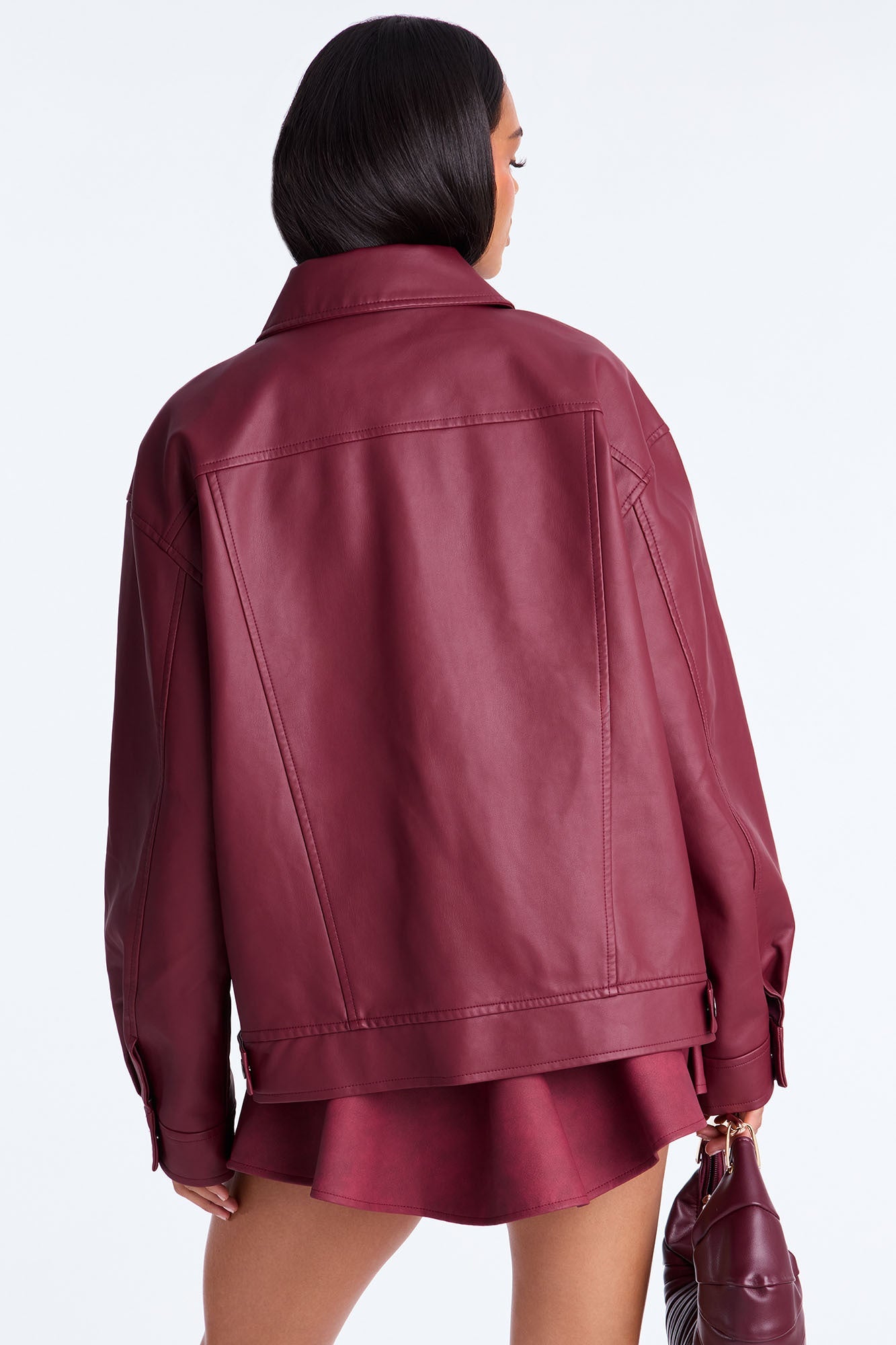 Mila Oversized Faux Leather Jacket - Burgundy