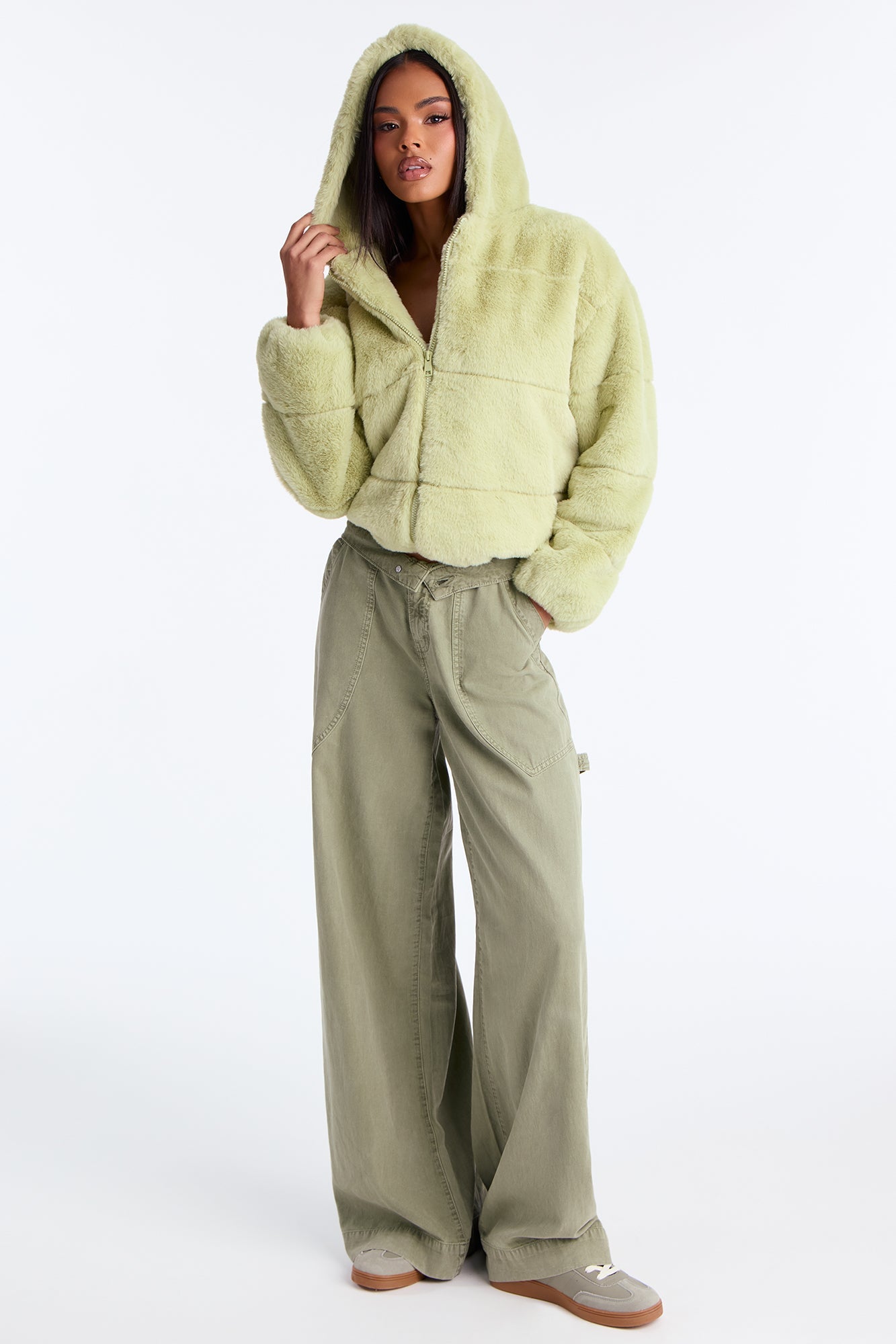 Leah Faux Fur Jacket - Sage