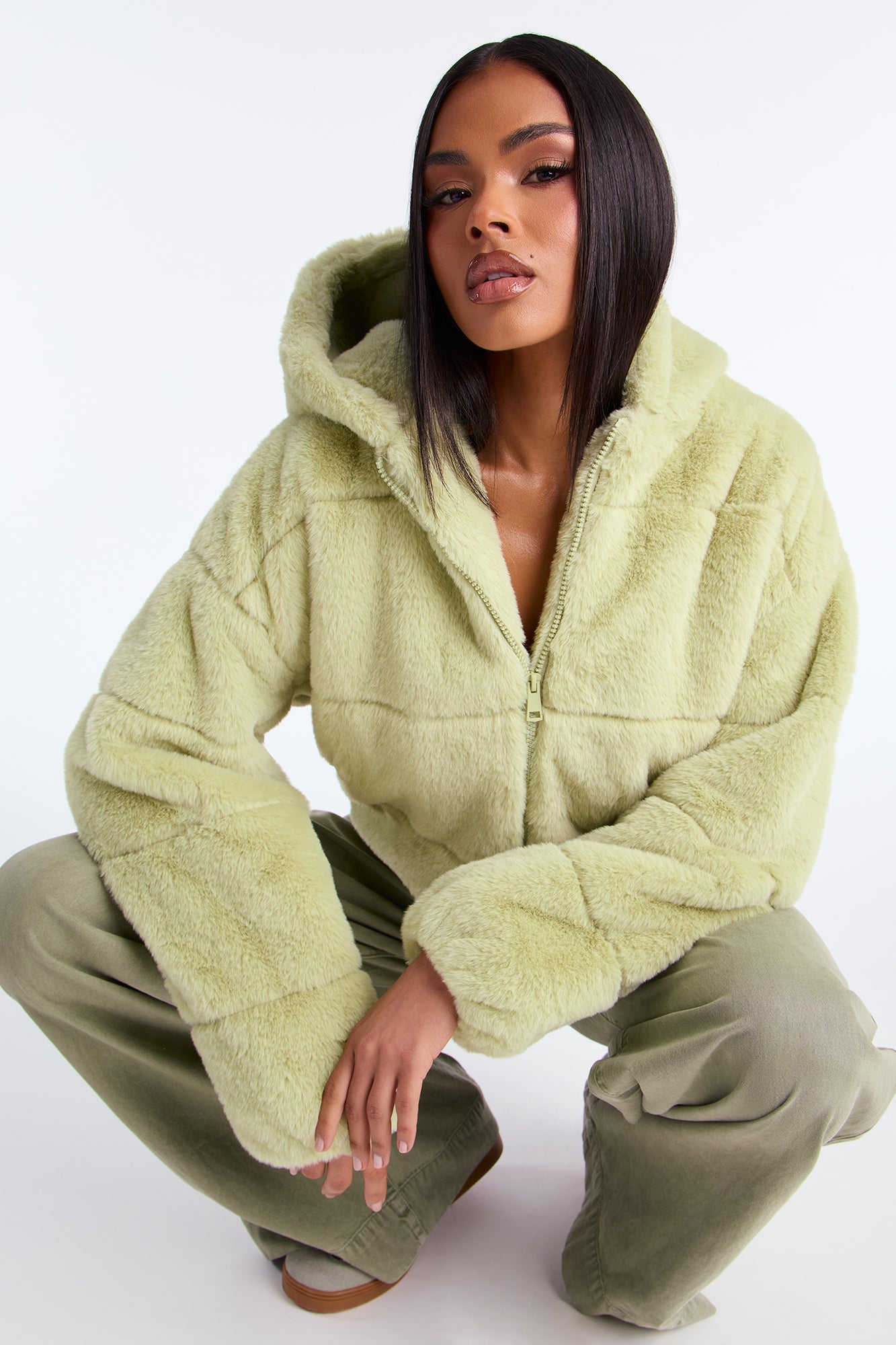Leah Faux Fur Jacket - Sage