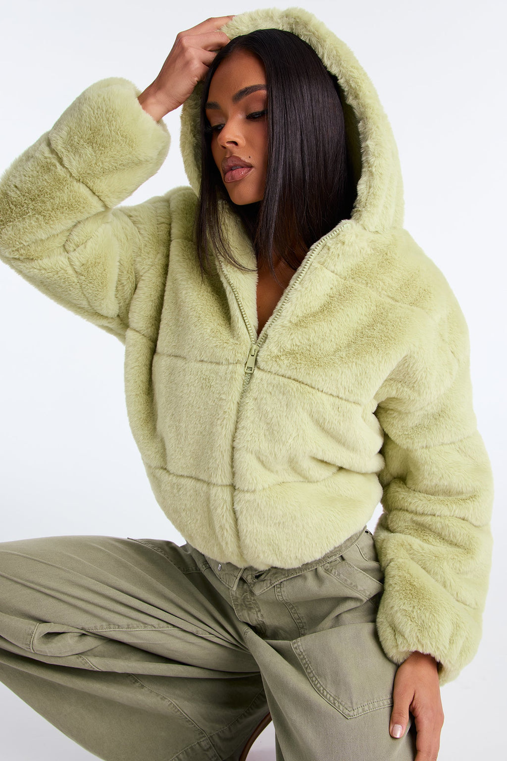 Leah Faux Fur Jacket - Sage