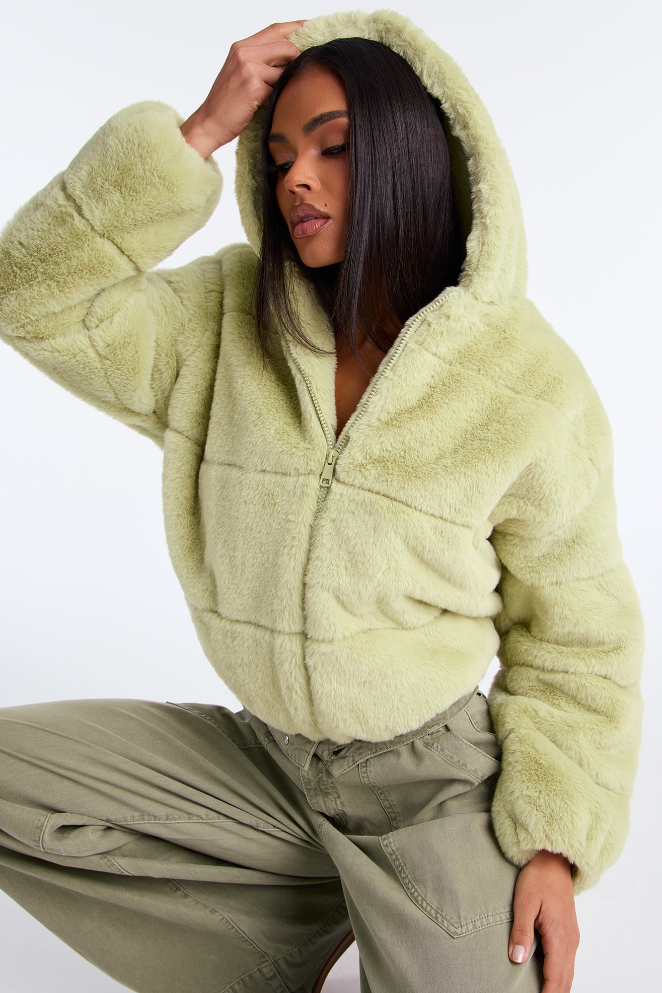 Leah Faux Fur Jacket - Sage