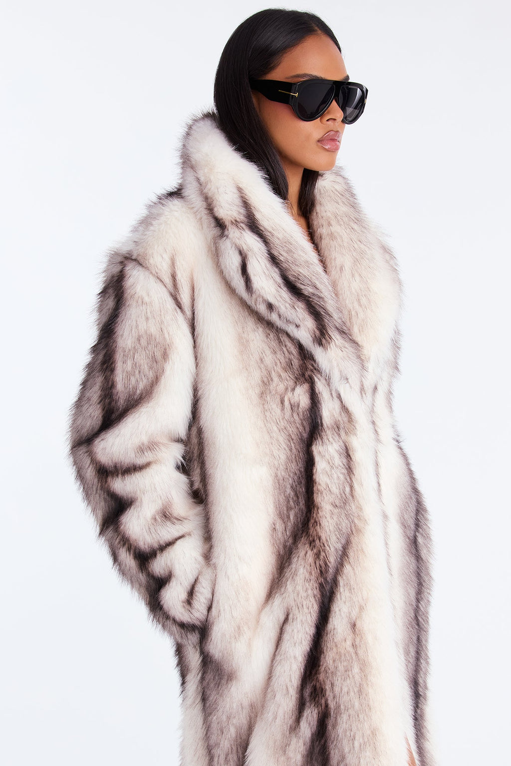 Bellatrix Two Tone Long Faux Fur Coat - Beige