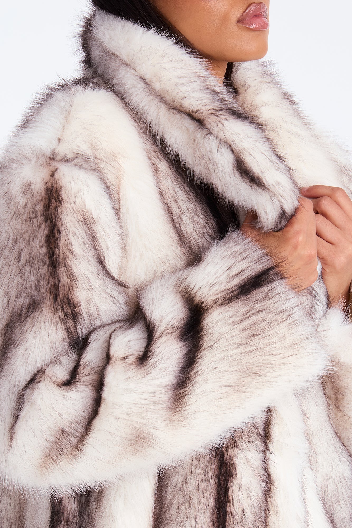 Bellatrix Two Tone Long Faux Fur Coat - Beige