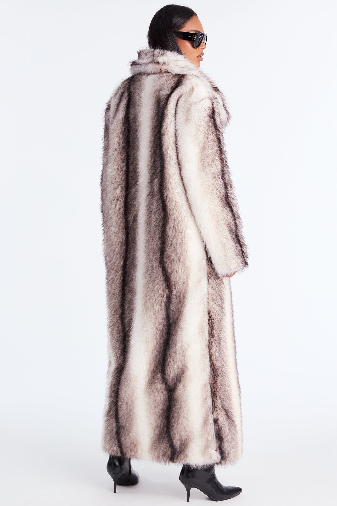 Bellatrix Two Tone Long Faux Fur Coat - Beige