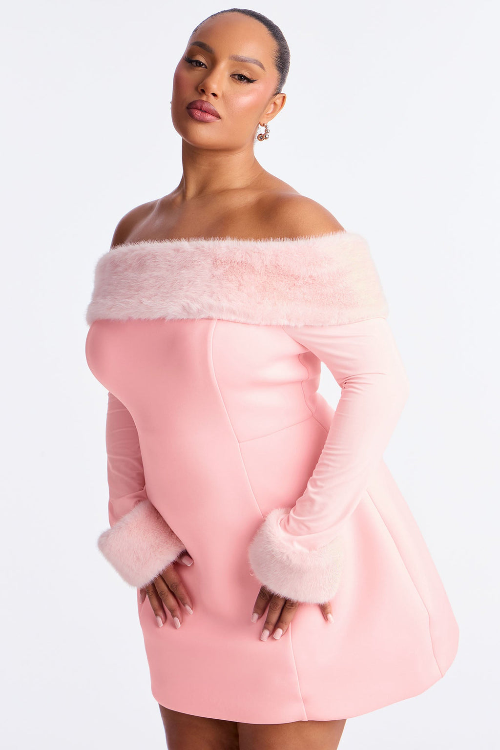 Bianca Fur Scuba Mini Dress - Pink
