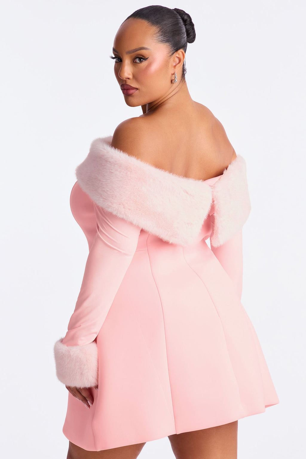 Bianca Fur Scuba Mini Dress - Pink