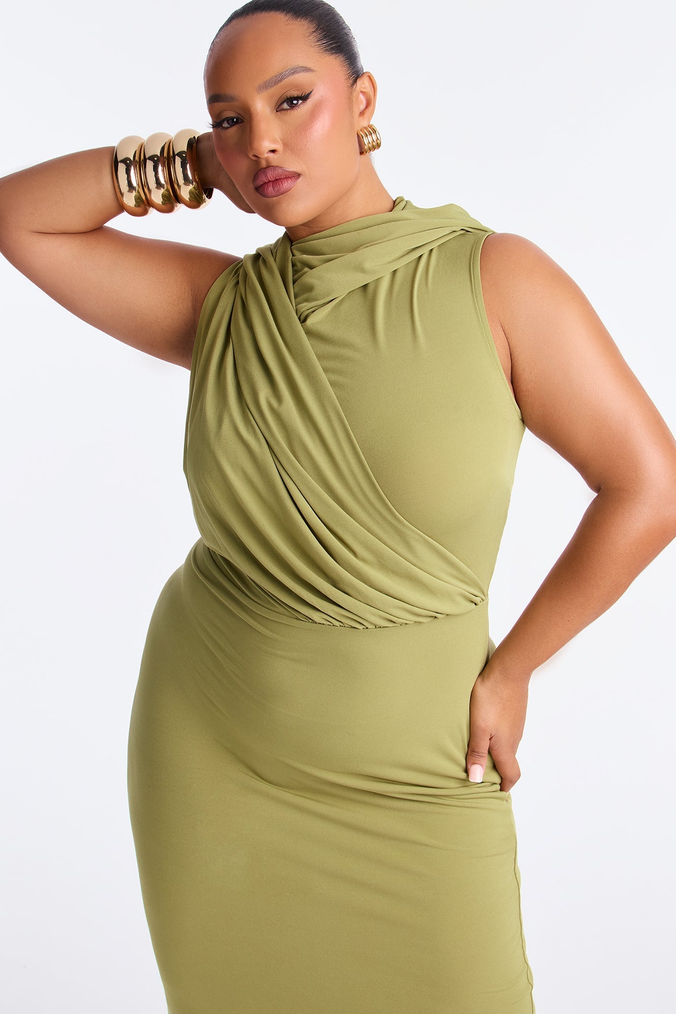 Dare Me Draped Hooded Maxi Dress - Chartreuse