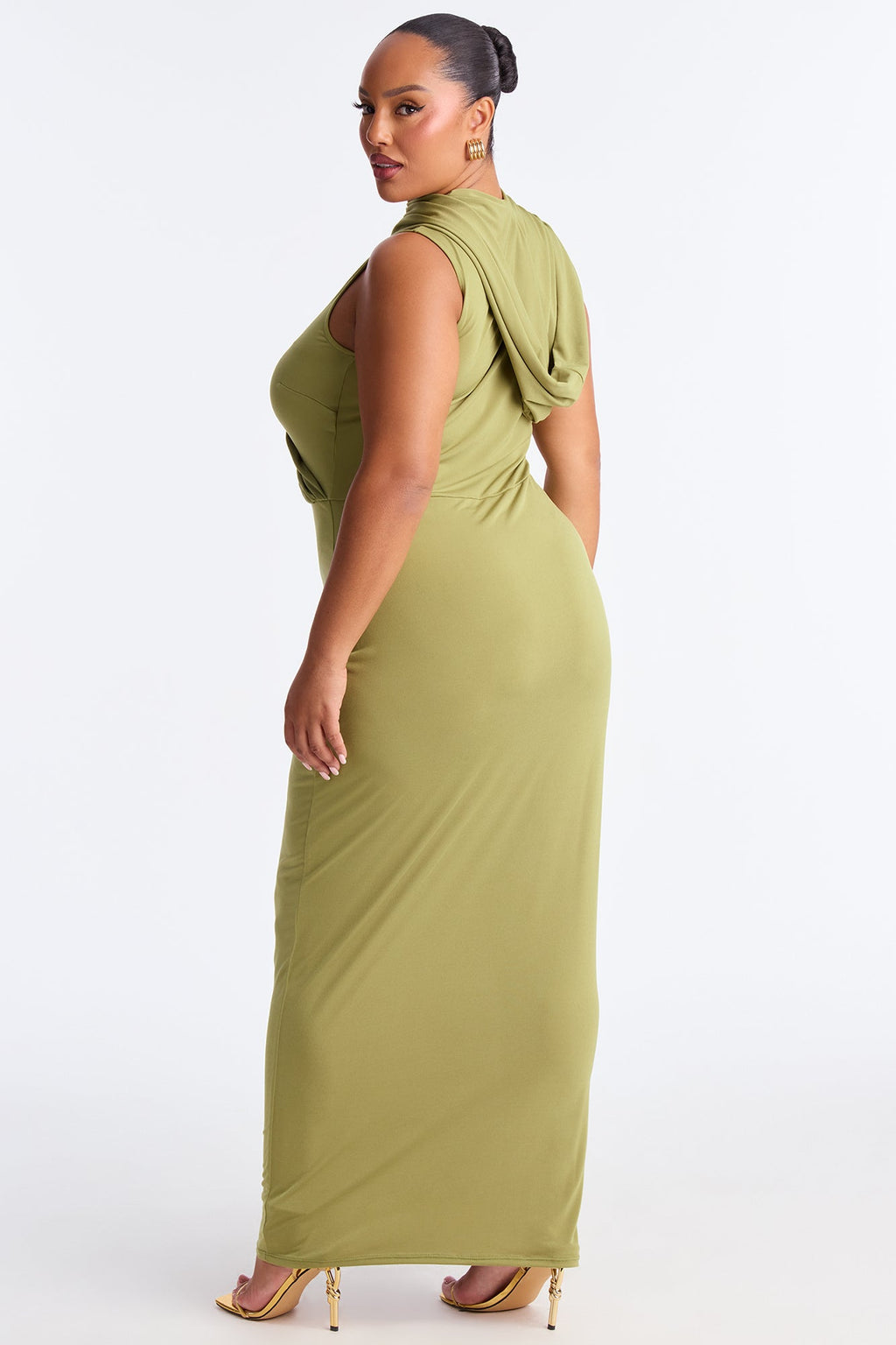Dare Me Draped Hooded Maxi Dress - Chartreuse