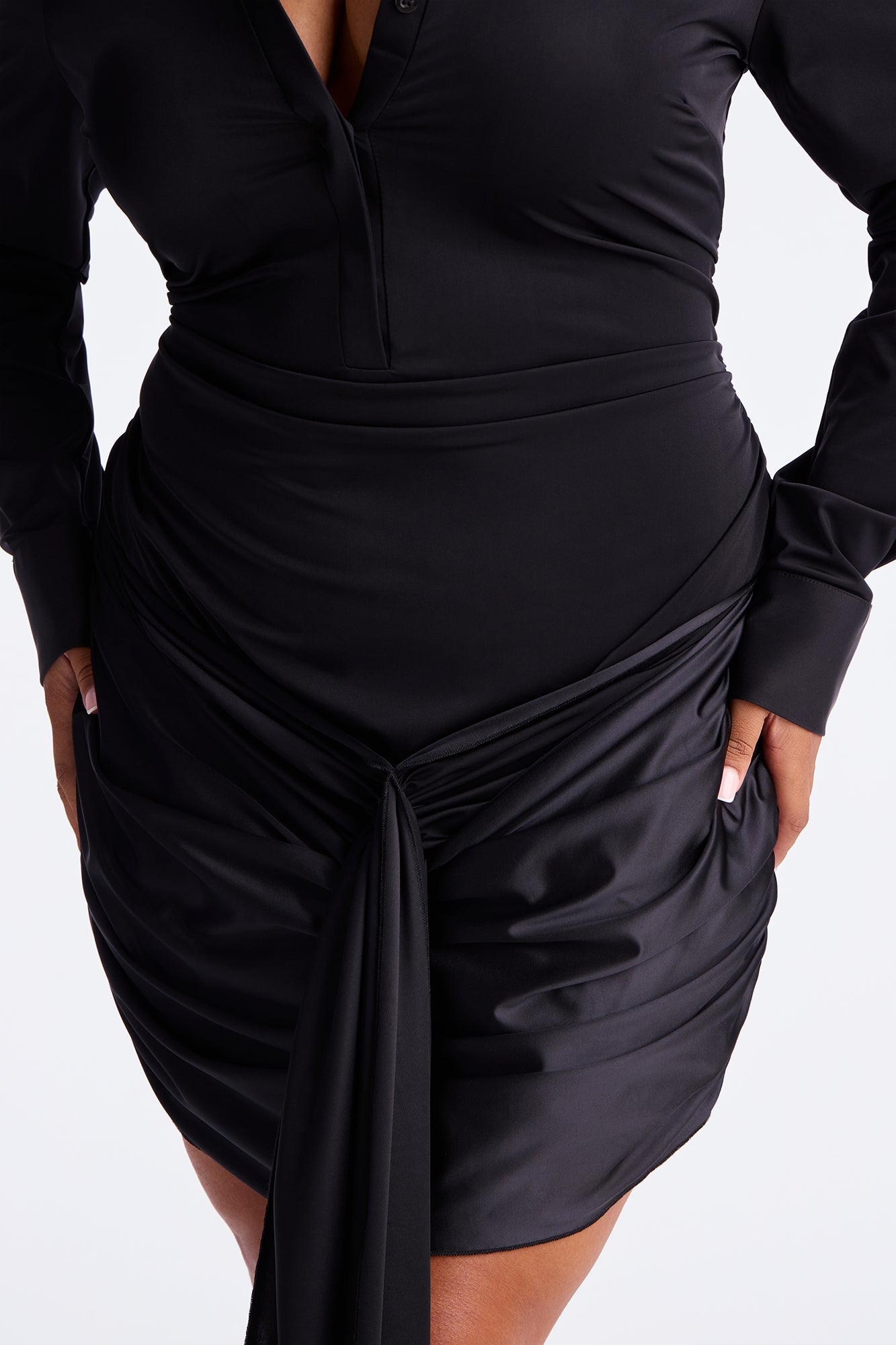 Greer Collar Draped Mini Dress - Black