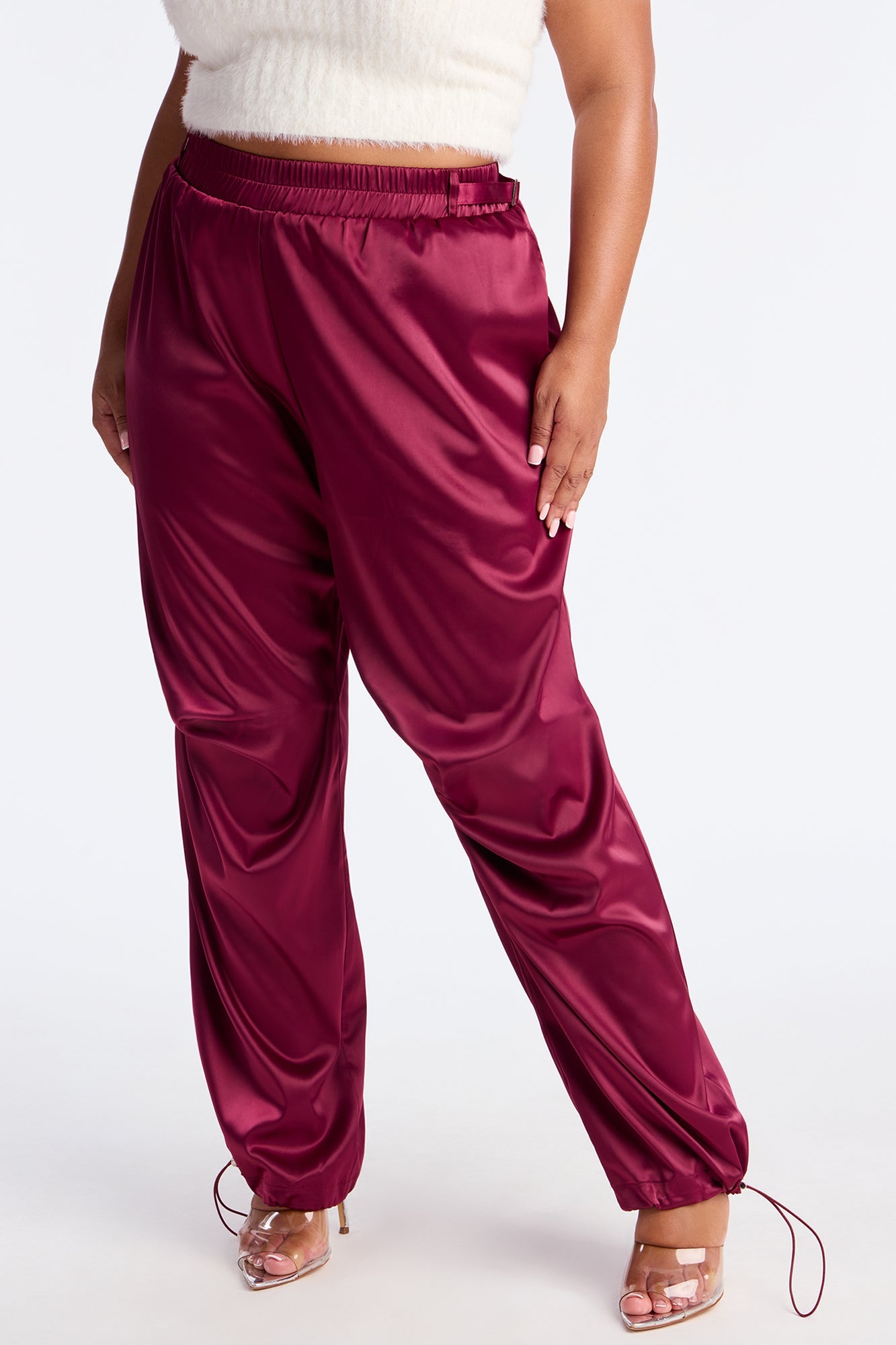 Ambitious Babe Satin Jogger Pant 32 - Burgundy