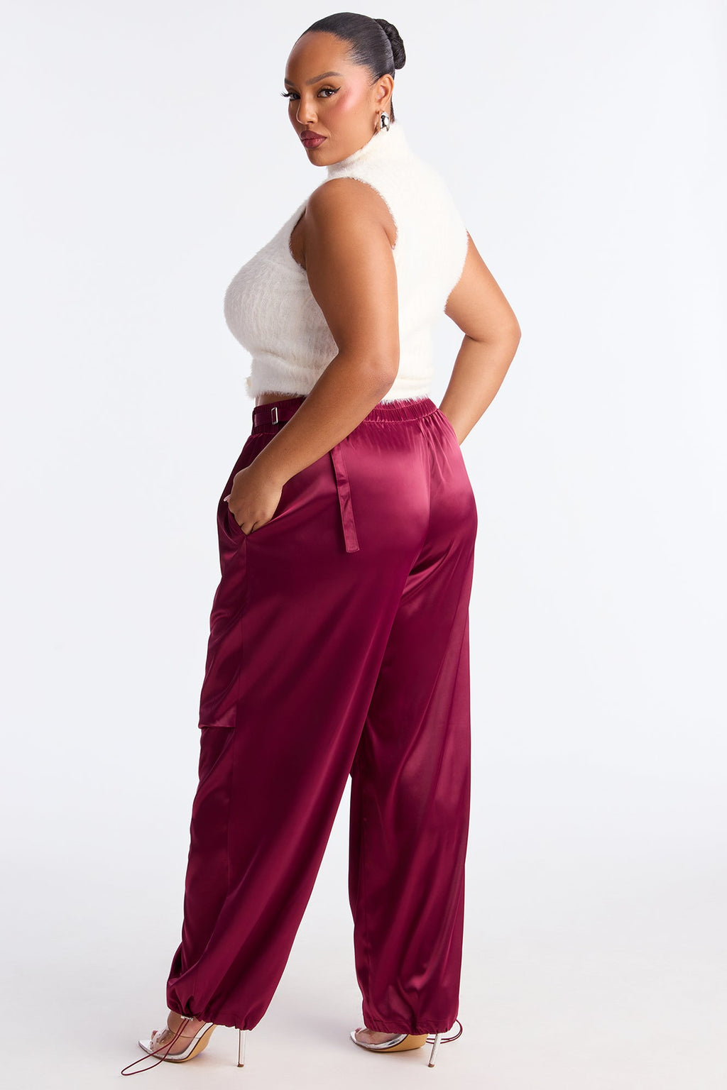 Ambitious Babe Satin Jogger Pant 32 - Burgundy