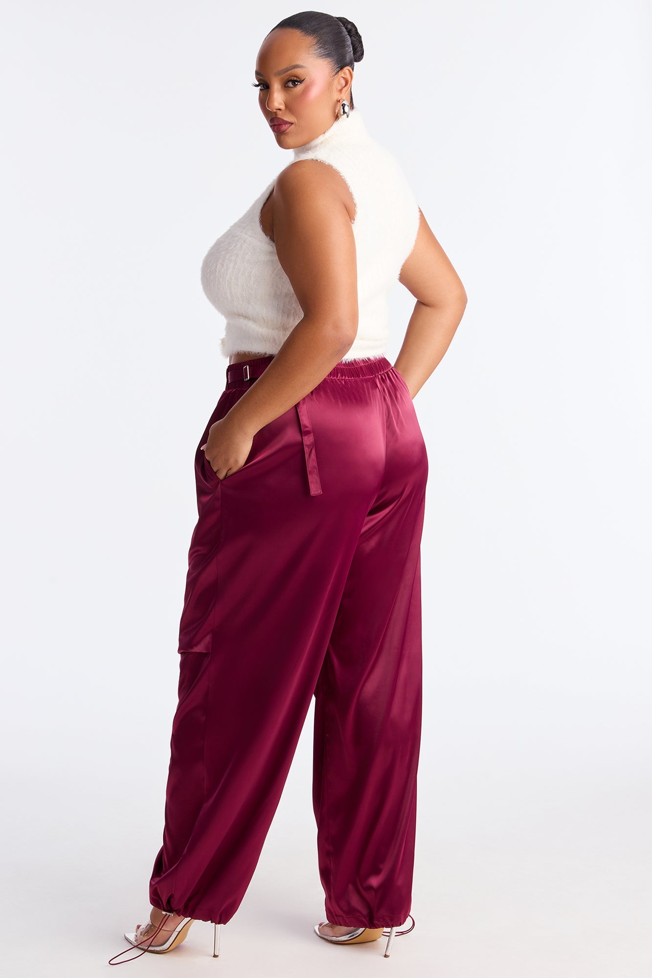 Ambitious Babe Satin Jogger Pant 32 - Burgundy