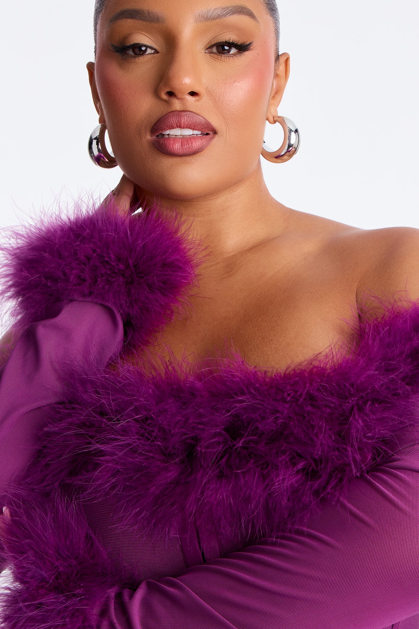 Fur Real Corset Waist Bandage Midi Dress - Plum