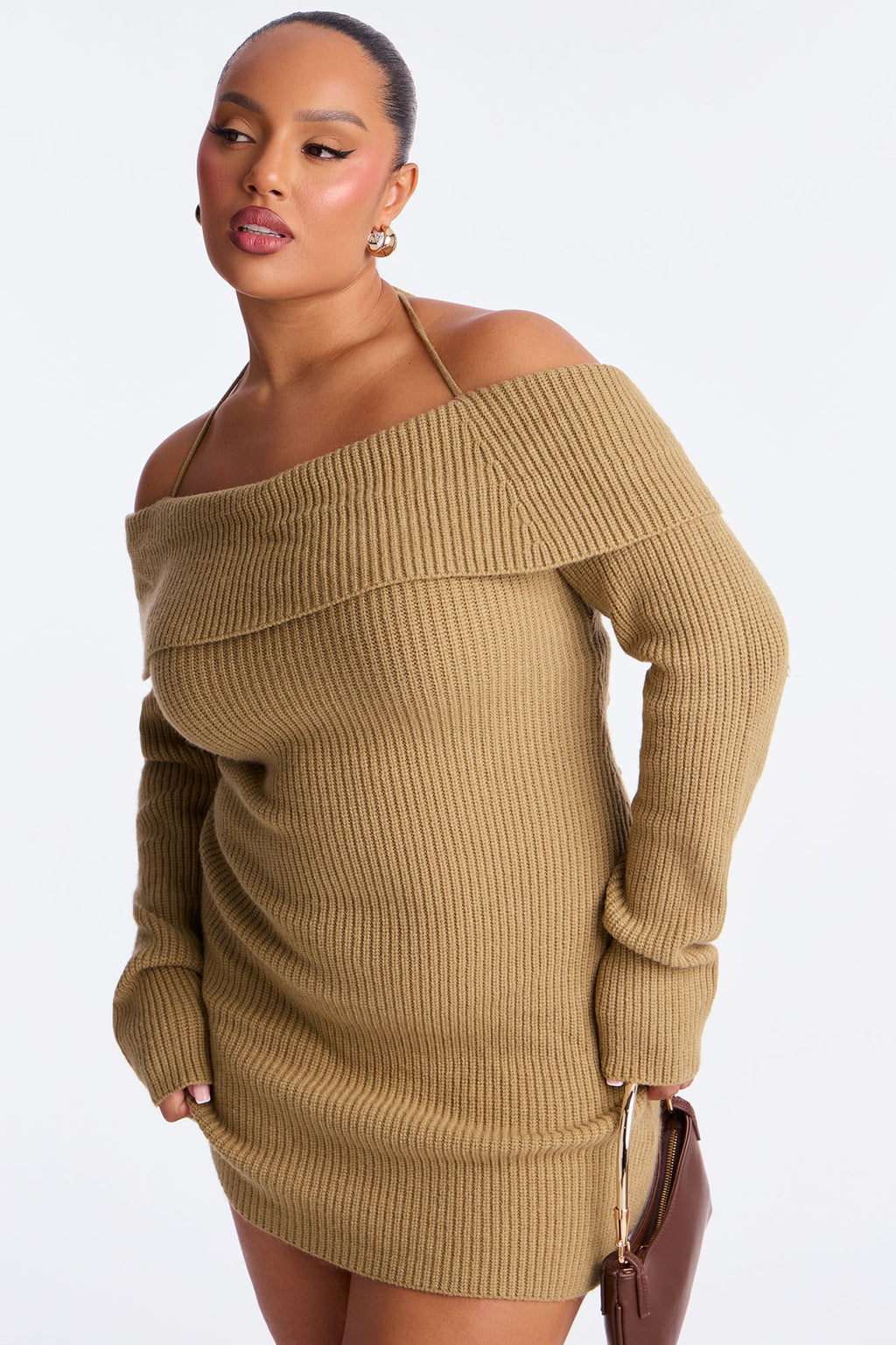 Hannah Open Back Sweater Mini Dress - Olive