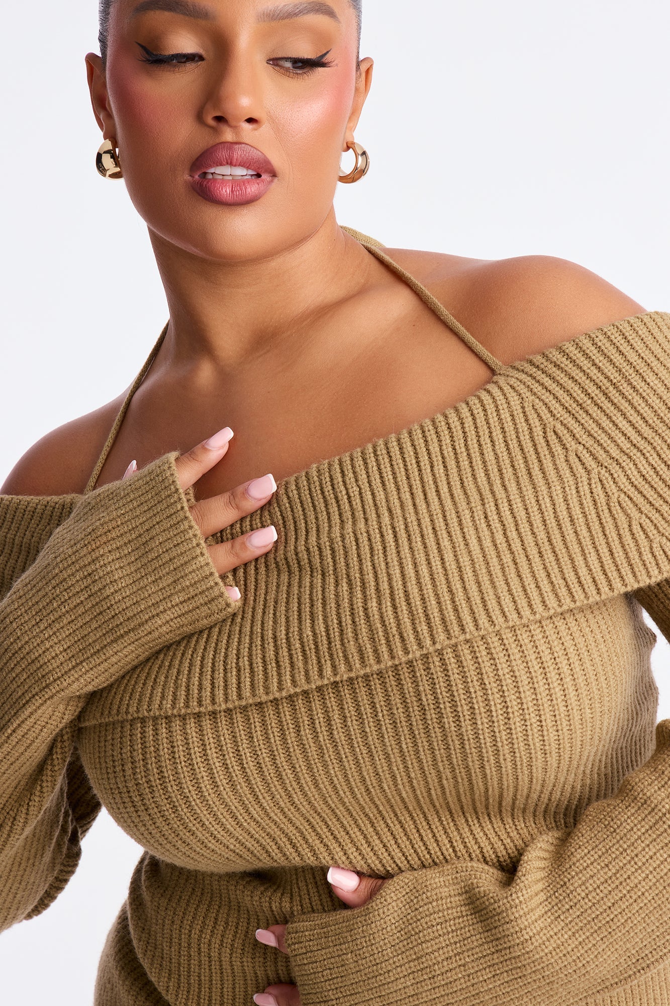 Hannah Open Back Sweater Mini Dress - Olive